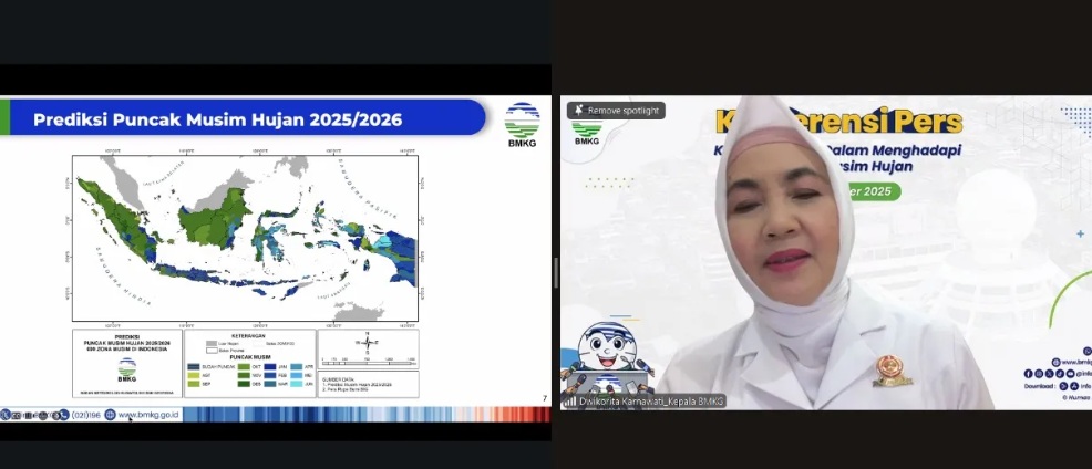 Tangkapan layar BMKG memprediksi puncak musim hujan November 2025 hingga Februari 2026.