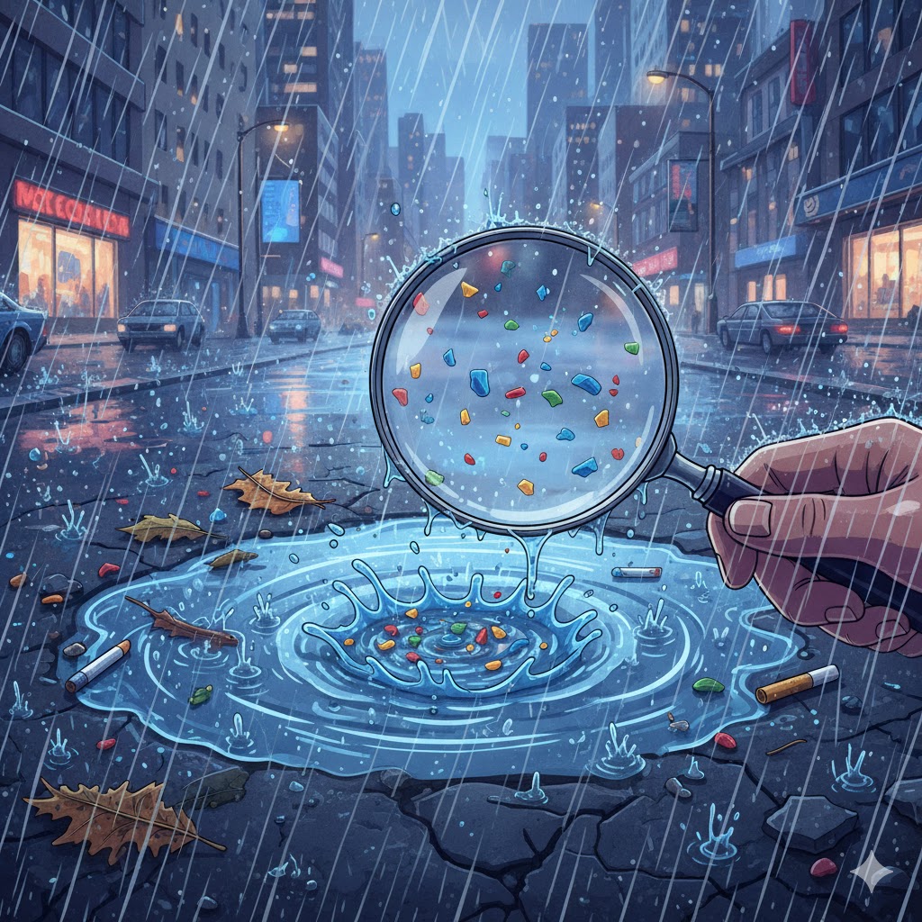 Ilustrasi AI Temuan Mikroplastik Saat Hujan di Perkotaan/Gemini AI