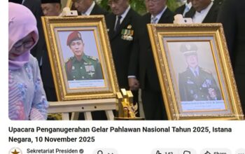 Jenderal Purn. TNI Sarwo Edhie Wibowo dan Presiden 2 RI Jenderal Besar TNI H.M. Soeharto termasuk Penerima Gelar Pahlawan Nasional. (Tangkapan layar saluran resmi Sekretariat Presiden di YouTube, @SekretariatPresiden)