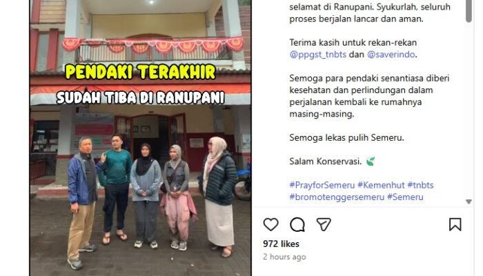 Rombongan Terakhir Pendaki Gunung Semeru Tiba di Ranu Pani dengan Selamat
