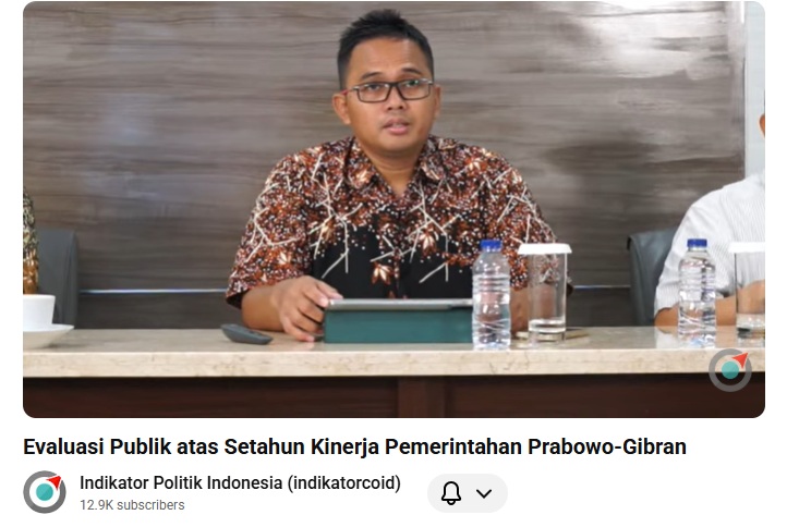 Pemaparan Evaluasi Publik atas Setahun Kinerja Pemerintahan Prabowo-Gibran versi Survei Indikator Politik Indonesia. (Tangkapan layar kanal YouTube @IndikatorPolitikIndonesia)