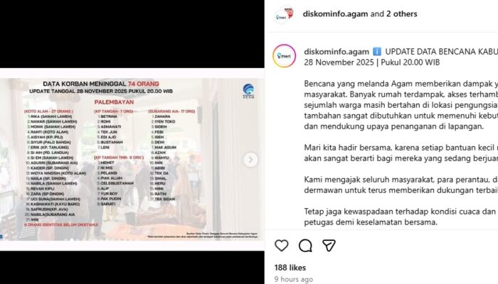 Korban Meninggal Banjir Bandang di Agam Tembus Angka 74 Jiwa, 78 Warga Masih Hilang