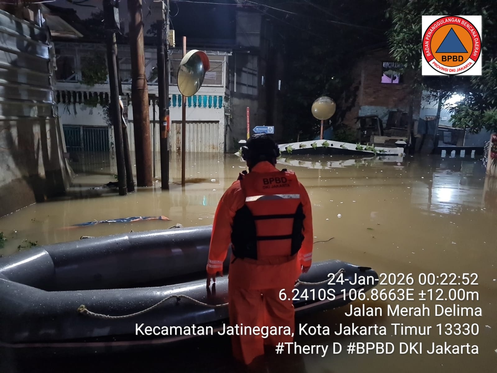 Kondisi banjir di Jalan Merah Delima, Kecamatan Jatinegara, Jakarta Timur, pada Sabtu, 24 Januari 2026. (Foto: Dok. BPBD DKI Jakarta)
