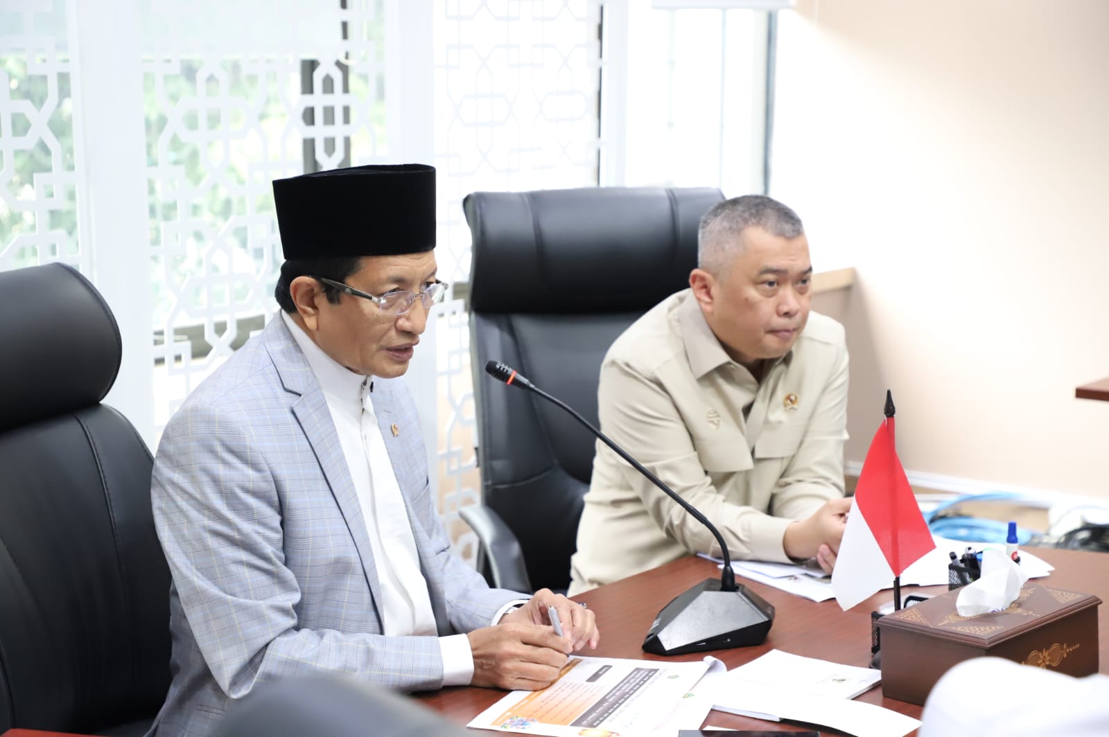 Menag Nasaruddin Umar menerima audiensi dari Menhub Dudy Purwagandhi di Jakarta pada Senin, 23 Februari 2026. (Foto: Dok. Humas Kemenag/Isykariman Ismail