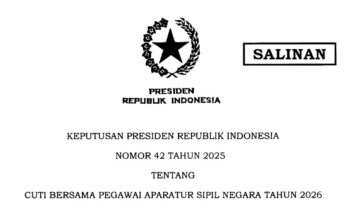 Keppres 42/2025 tentang Cuti Bersama Tahun 2026 untuk ASN. (Sumber Foto: setneg.go.id)