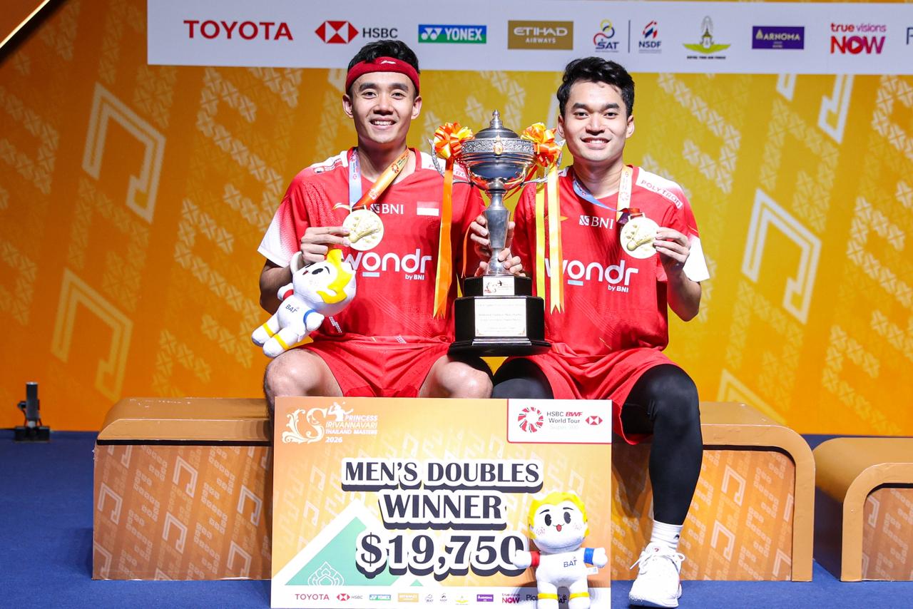 Duet Leo Rolly Carnando/Bagas Maulana sukses menggapai juara ganda putra di Thailand Masters 2026. (Foto: Dok. Humas PBSI)
