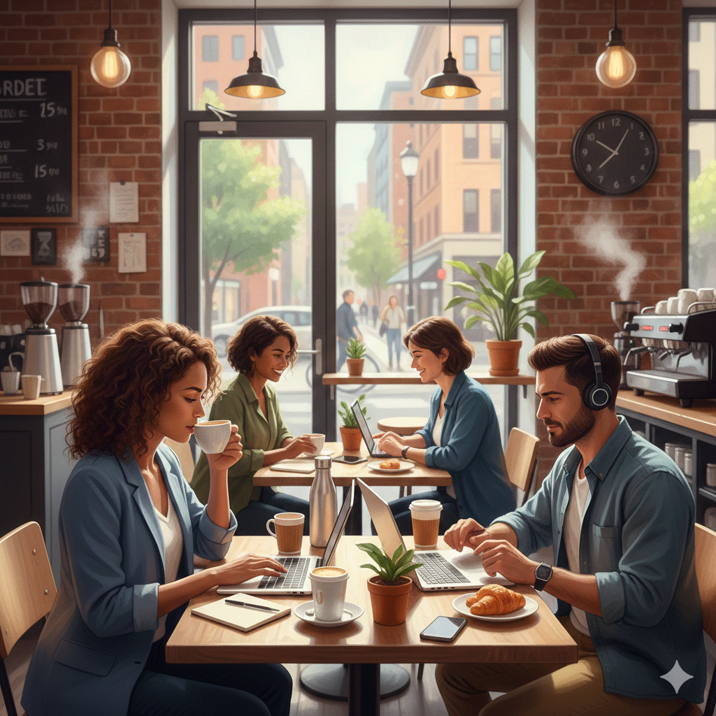 Ilustrasi pekerja melaksanakan kerja dari lokasi lain atau work from anywhere (WFA)/Gemini AI