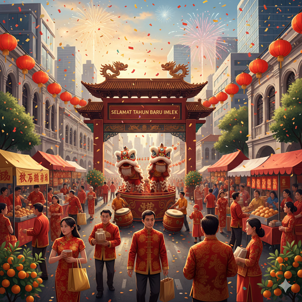 Ilustrasi AI Perayaan Tahun Baru Imlek/Gemini AI.