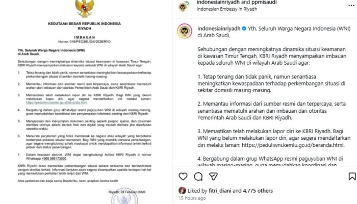 Perang AS-Israel Versus Iran Berkobar, KBRI Riyadh Rilis 7 Imbauan ke WNI